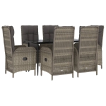 Set da Pranzo Giardino 7pz Nero e Grigio con Cuscini Polyrattan