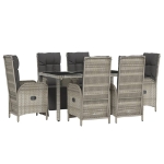 Set da Pranzo da Giardino 7 pz con Cuscini in Polyrattan Grigio