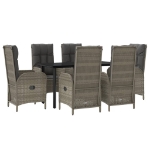 Set da Pranzo Giardino 7pz Nero e Grigio con Cuscini Polyrattan