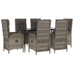 Set da Pranzo Giardino 7pz Nero e Grigio con Cuscini Polyrattan