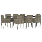 Set da Pranzo Giardino 9pz con Cuscini Nero e Grigio Polyrattan