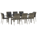 Set da Pranzo Giardino 9pz con Cuscini Nero e Grigio Polyrattan