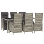 Set da Pranzo da Giardino 7 pz con Cuscini in Polyrattan Grigio