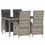 Set da Pranzo da Giardino 5 pz con Cuscini in Polyrattan Grigio