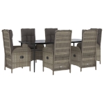 Set da Pranzo Giardino 7pz Nero e Grigio con Cuscini Polyrattan