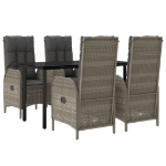 Set da Pranzo Giardino 5pz Nero e Grigio con Cuscini Polyrattan