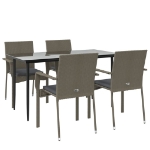 Set da Pranzo Giardino 5pz Nero e Grigio con Cuscini Polyrattan