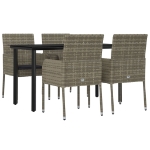 Set da Pranzo Giardino 5pz Nero e Grigio con Cuscini Polyrattan