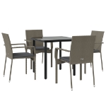 Set da Pranzo Giardino 5pz Nero e Grigio con Cuscini Polyrattan