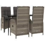 Set da Pranzo Giardino 5pz Nero e Grigio con Cuscini Polyrattan