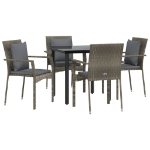 Set da Pranzo Giardino 5pz Nero e Grigio con Cuscini Polyrattan