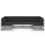 Set Divani da Giardino 6 pz Grigio Cuscini Massello di Pino
