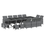 Set da Pranzo per Giardino 15 pz con Cuscini Polyrattan Grigio