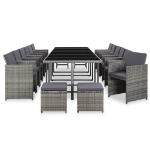 Set da Pranzo per Esterni 17 pz con Cuscini Polyrattan Grigio