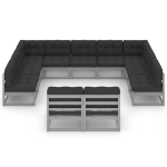 Set Divani da Giardino 11 pz Grigio Cuscini Massello di Pino