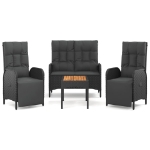 Set Divani da Giardino 4 pz con Cuscini Nero in Polyrattan