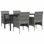 Set da Pranzo da Giardino 5 pz con Cuscini Grigio e Nero