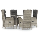 Set da Pranzo da Giardino 5 pz con Cuscini in Polyrattan Grigio