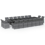 Set da Pranzo per Giardino 19 pz con Cuscini Polyrattan Grigio
