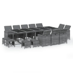 Set da Pranzo per Giardino 15 pz con Cuscini Polyrattan Grigio
