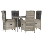 Set da Pranzo da Giardino 5 pz con Cuscini in Polyrattan Grigio
