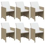 Set da Pranzo da Giardino 7 pz con Cuscini in Polyrattan Beige