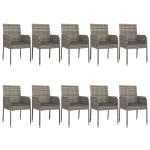 Set Mobili Giardino 11 pz con Cuscini Polyrattan Nero e Grigio