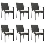 Set da Pranzo da Giardino 7 pz Nero con Cuscini in Polyrattan