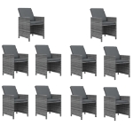 Set da Pranzo per Giardino 15 pz con Cuscini Polyrattan Grigio