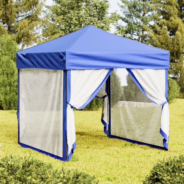 Tenda per Feste Pieghevole con Pareti Laterali Blu 2x2 m