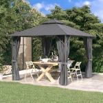 Gazebo con Tende Laterali e Doppio Tetto 3x3 m Antracite