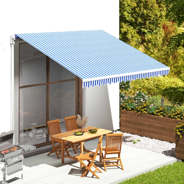 Tessuto di Ricambio per Tenda da Sole Blu e Bianco 4x3,5 m