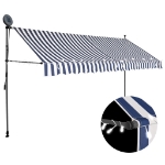 Tenda da Sole Retrattile Manuale con LED 400 cm Blu e Bianco