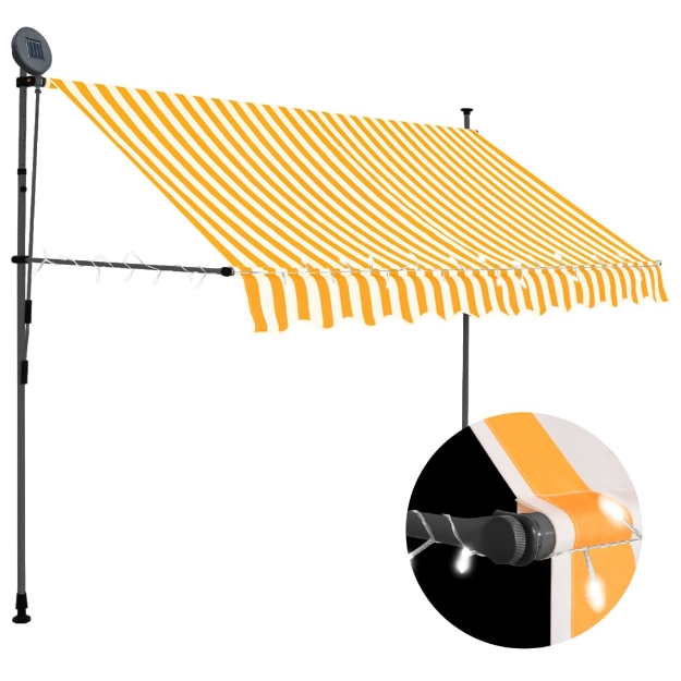 Tenda da Sole Retrattile Manuale LED 250 cm Bianco e Arancione