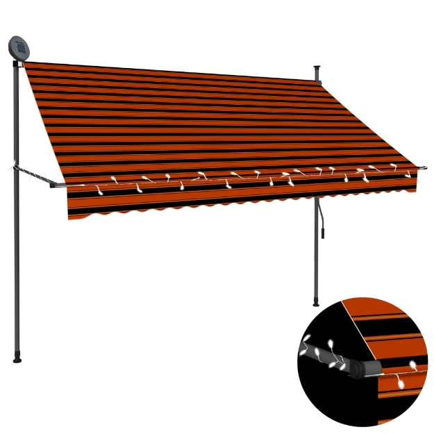 Tenda da Sole Retrattile Manuale LED 250 cm Arancione e Marrone