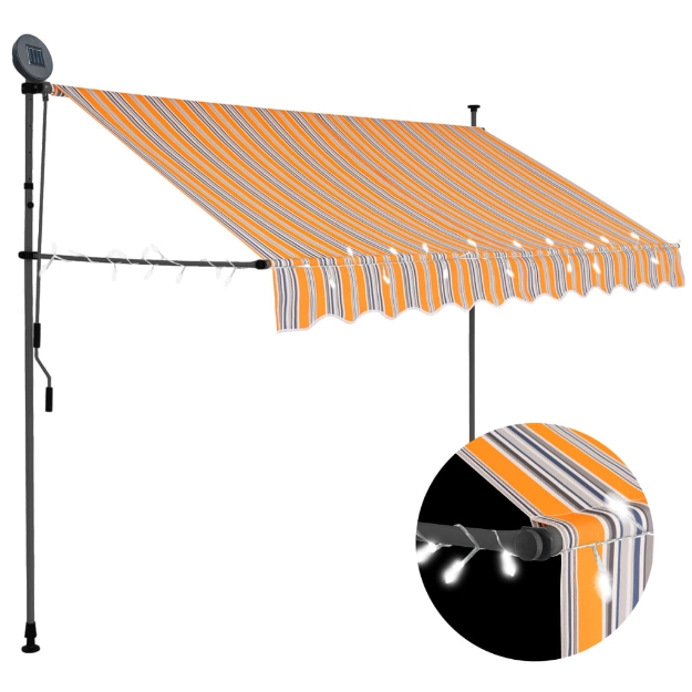Tenda da Sole Retrattile Manuale con LED 250 cm Giallo e Blu