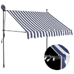 Tenda da Sole Retrattile Manuale con LED 150 cm Blu e Bianco