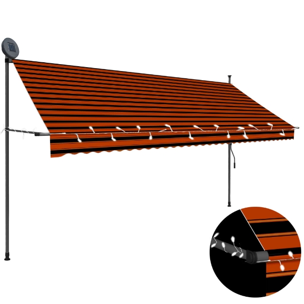 Tenda da Sole Retrattile Manuale LED 350 cm Arancione e Marrone