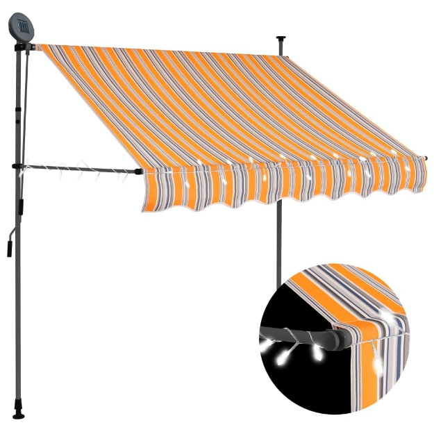 Tenda da Sole Retrattile Manuale con LED 200 cm Giallo e Blu