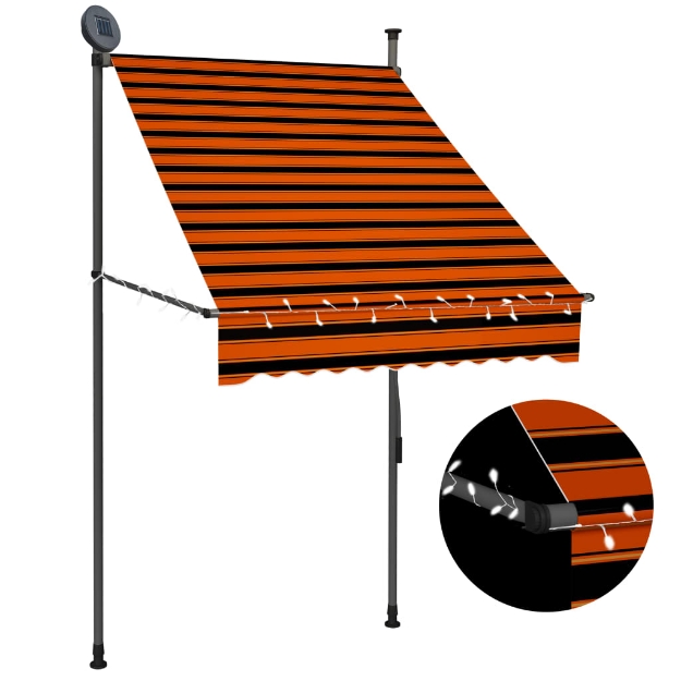 Tenda da Sole Retrattile Manuale LED 100 cm Arancione e Marrone