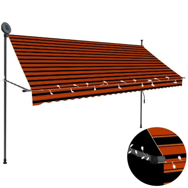 Tenda da Sole Retrattile Manuale LED 300 cm Arancione e Marrone