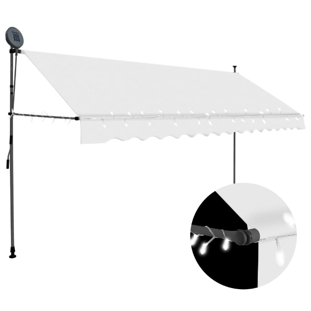 Tenda da Sole Retrattile Manuale con LED 350 cm Crema