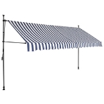 Tenda da Sole Retrattile Manuale con LED 400 cm Blu e Bianco