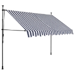 Tenda da Sole Retrattile Manuale con LED 250 cm Blu e Bianca