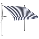 Tenda da Sole Retrattile Manuale con LED 150 cm Blu e Bianco