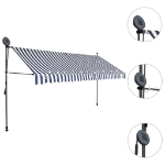 Tenda da Sole Retrattile Manuale con LED 350 cm Blu e Bianco