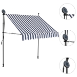 Tenda da Sole Retrattile Manuale con LED 200 cm Blu e Bianco