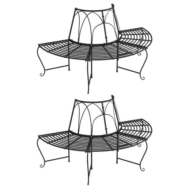 Panchine per Albero Semicircolari 2 pz Ø159 cm Nere in Acciaio