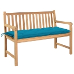 Panca da Giardino con Cuscino Azzurro 120 cm Massello di Teak