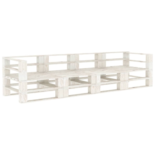Divano da Giardino su Pallet Bianco a 4 Posti in Legno